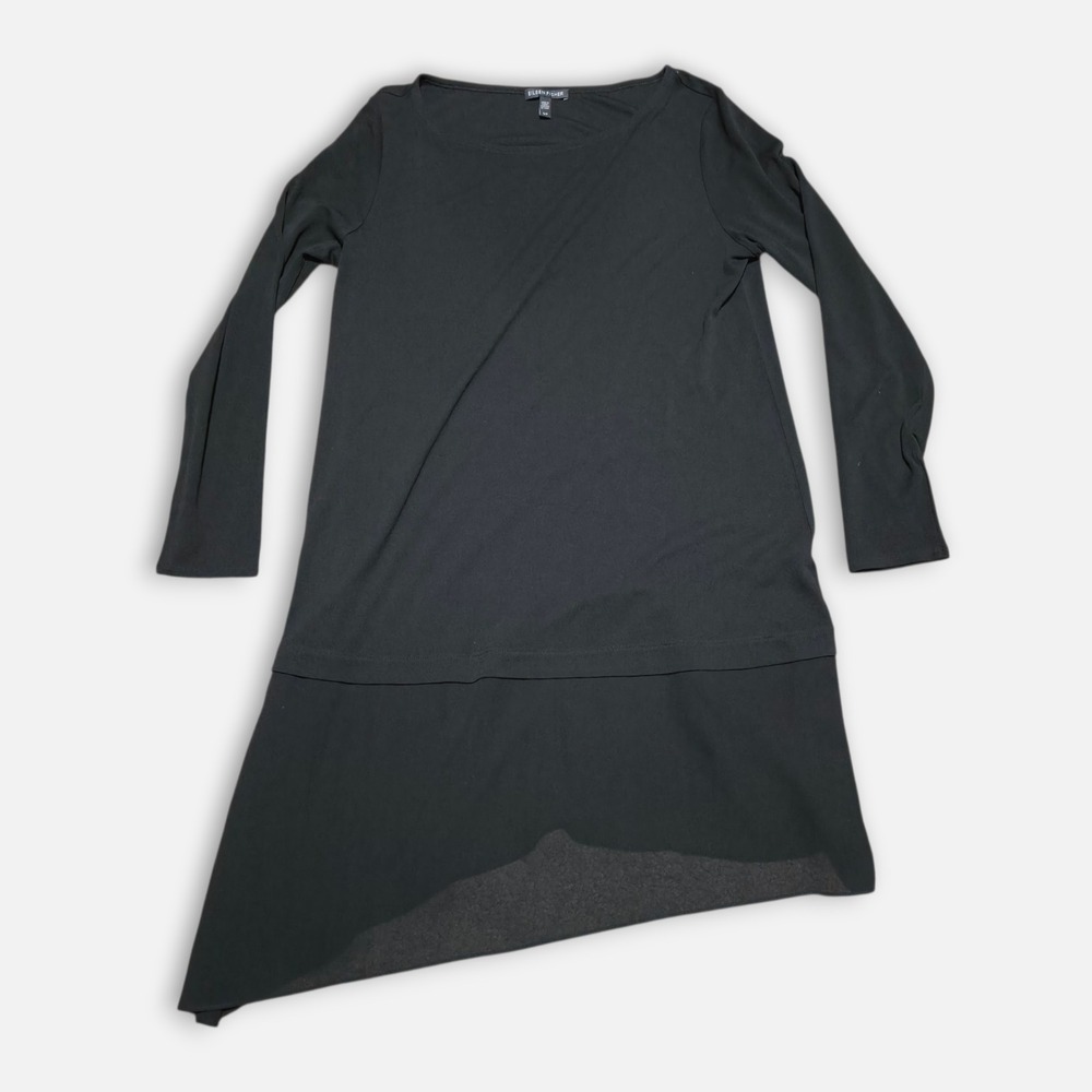 Eileen Fisher 100%‎ Silk Ombre Tunic Top Black Size Small Long Sleeve Shirt